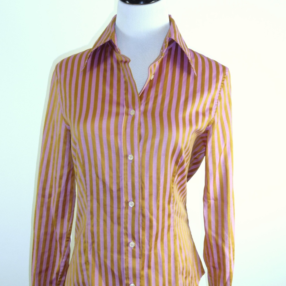 ETRO MILANO ITALY GOLD PINK STRIPE Shirt i42 M